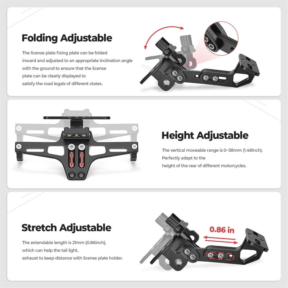 Motorcycle License Number Plate Holder Aluminum Tail Tidy Bracket w/ LED Light