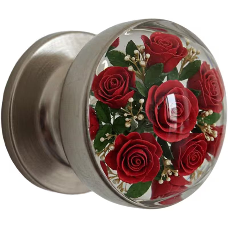 Crystals Clear Flower Door Handle Retro Artistic Round Knob Unique Bedroom Decor