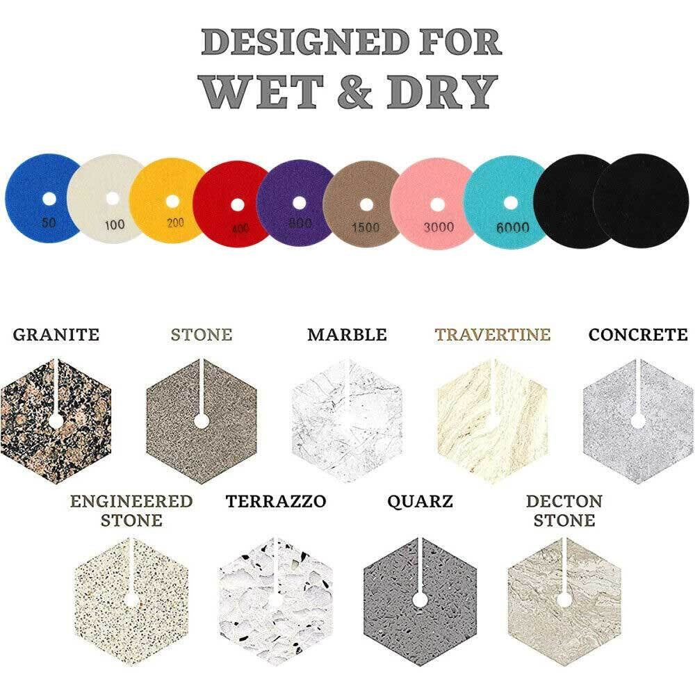 UK 16pcs Diamond Polishing Pads Wet Dry 4 Inch Set Kit For Concrete Marble Tile
