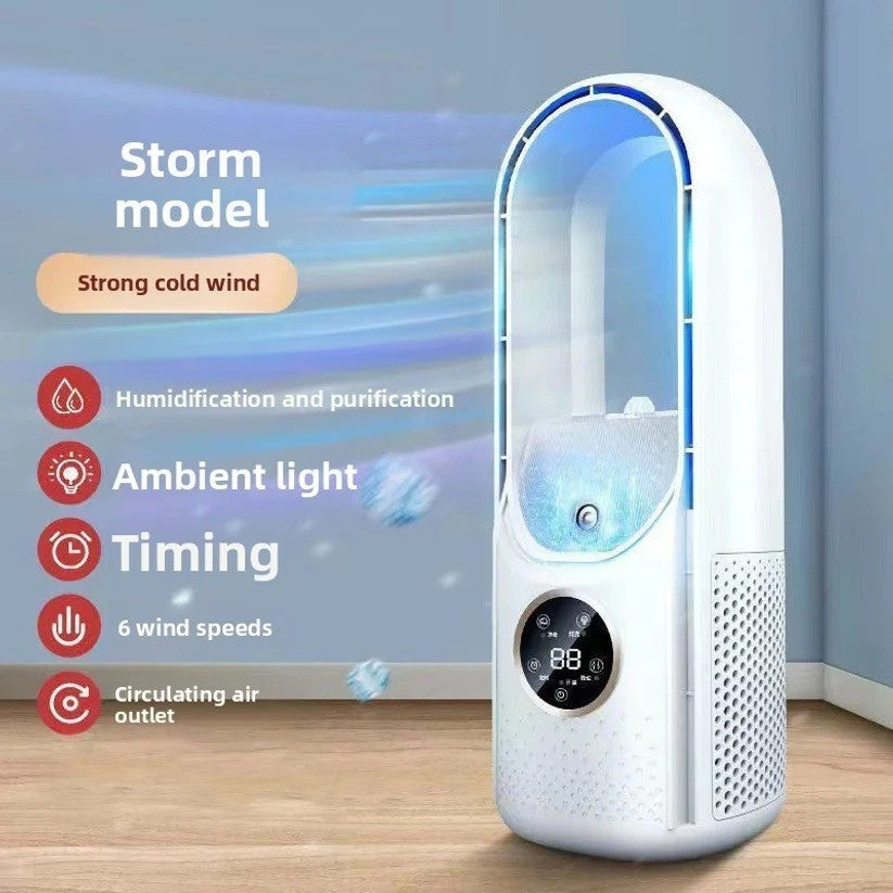 Portable Air 6-Speed Silent Timer Air Conditioner Cooler Leafless Electric Fan