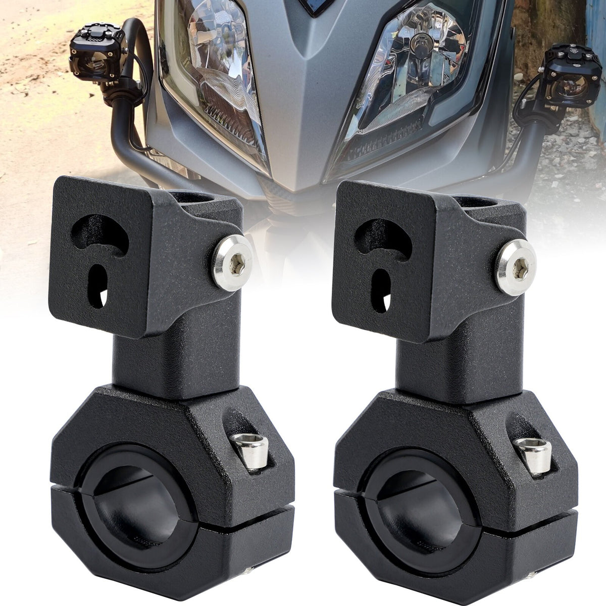 2X Motorcycle CNC Mount Brackets Holder Clamp Fog Spot Light Headlight 18mm-32mm