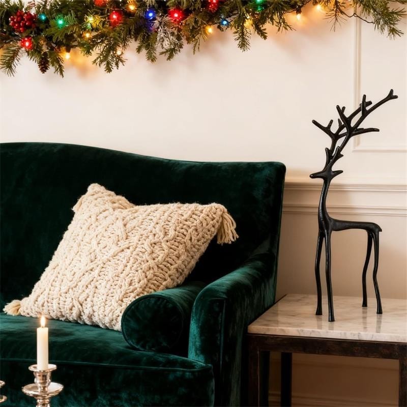 Set of 2 Black Reindeer Statues - Modern Xmas Figurines - Elegant Indoor Holiday