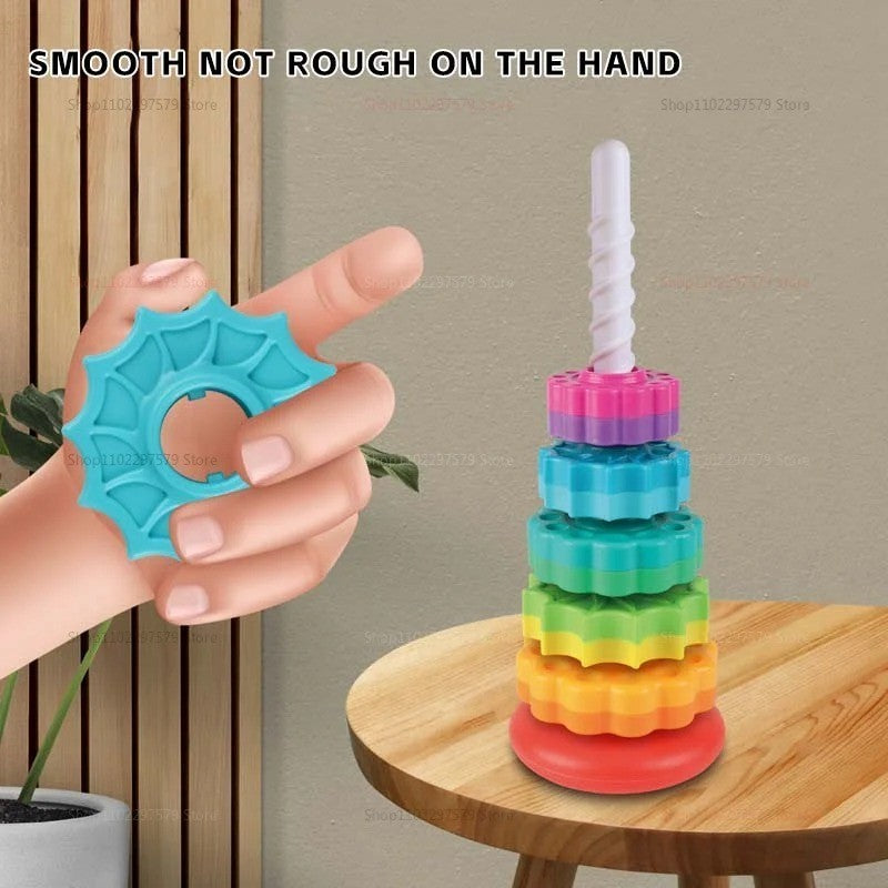 Baby Rainbow Tower Spinning Toy Colorful Gift Learning Activities 12m+ BPA Free