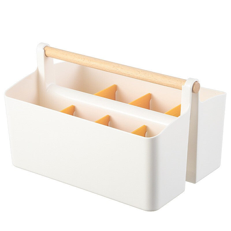 Stationery Pen Compartment Storage Box Wooden Handle Remote Control Storage Box