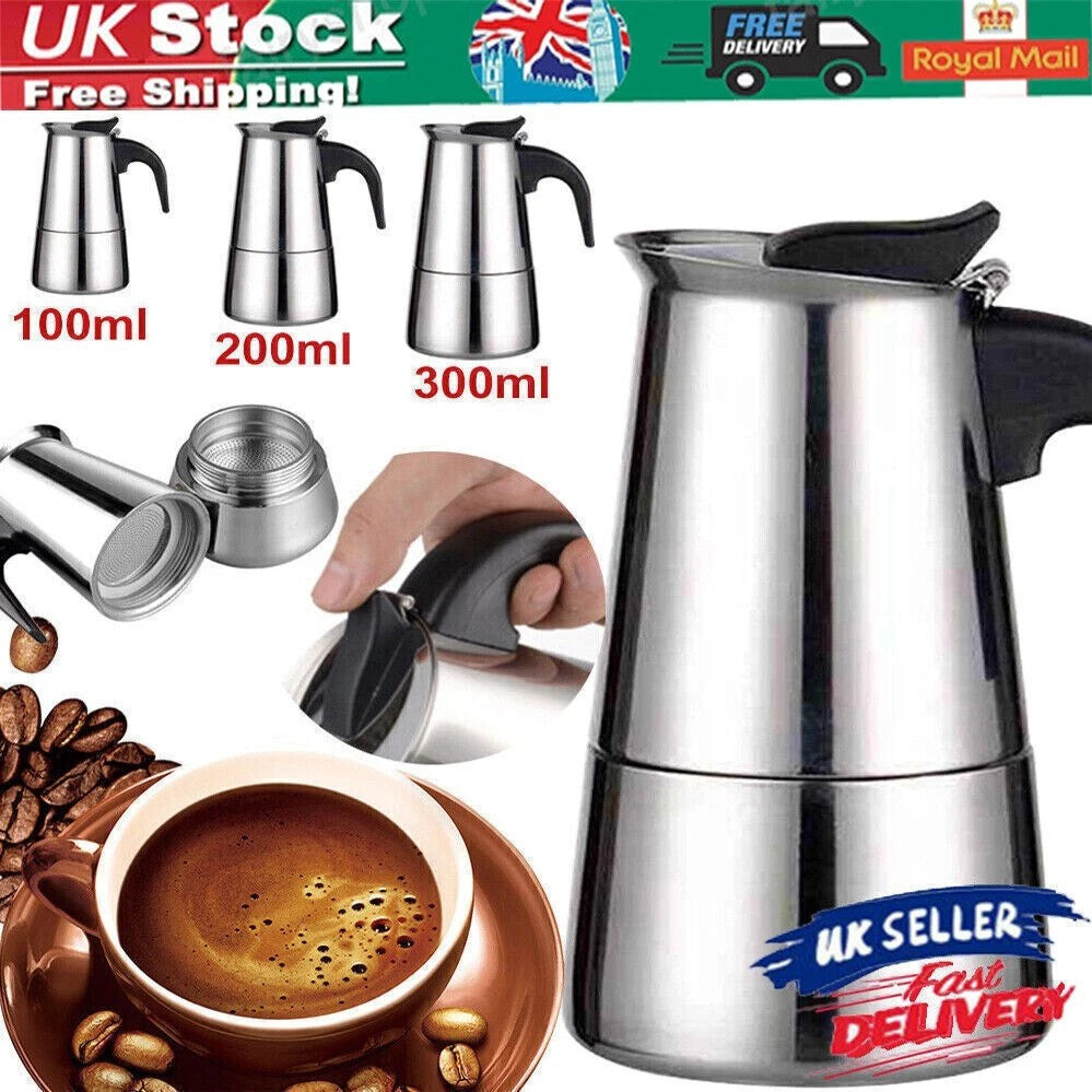 4 Cup Stainless Steel Espresso Maker Cup Stove Top Coffee Percolator Moka Pot