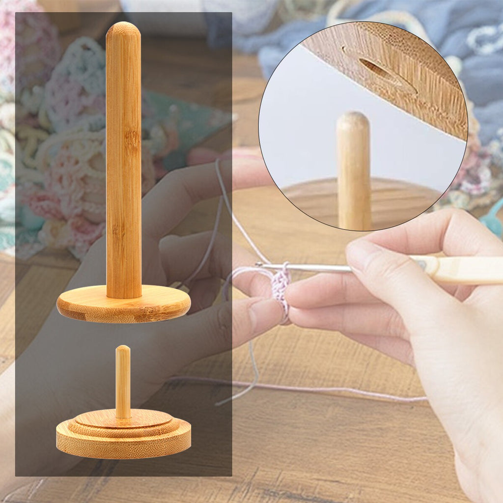 Wooden Yarn Holder Rotatable Ball Winder Spindle Knitting Crochet Thread Storage