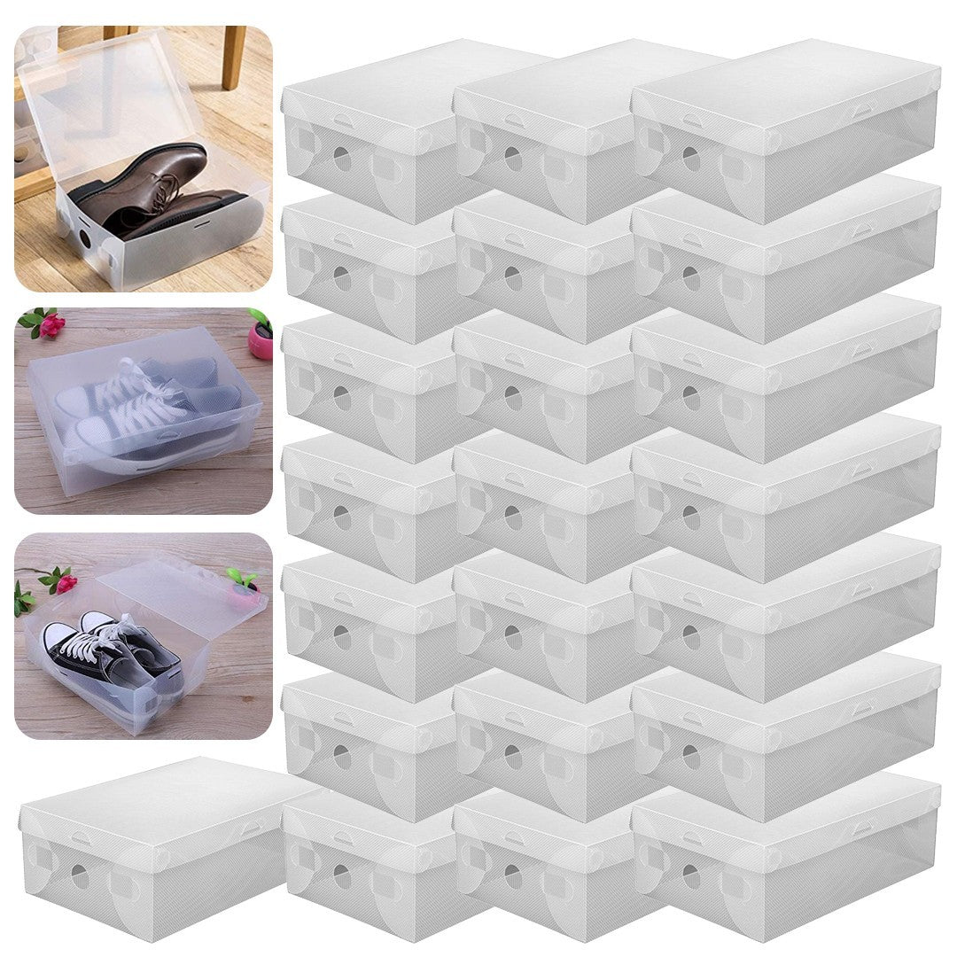 22PCS Clear Plastic Shoe Storage Boxes Stackable Foldable Durable Shoe Organiser