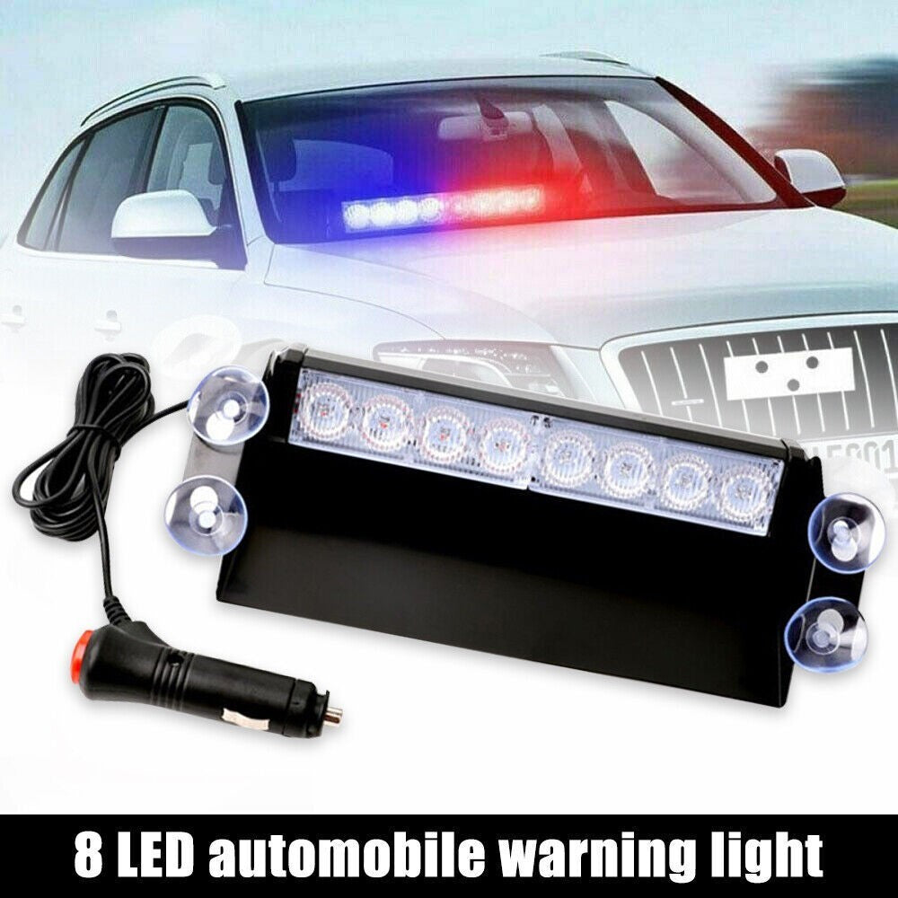 3 Modes 8LED Blue Car Police Strobe Flash Light Dash Warning Flashing Lamp