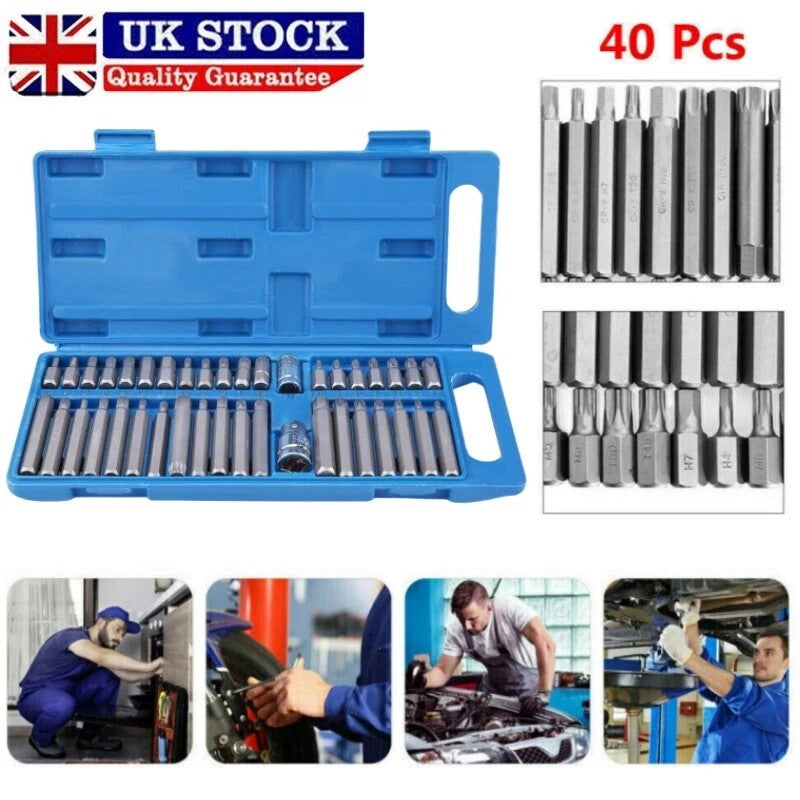 40 Allen Torx Hex Star Spline Socket Bit Set 1/2" 3/8" Drive Car Repair Tool Kit