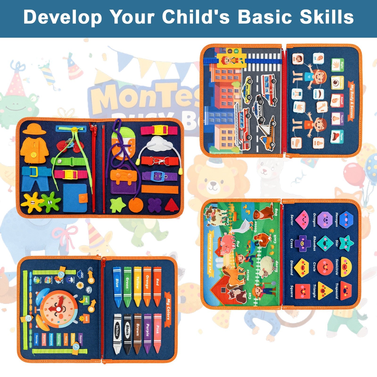 Kid Busy Board for Toddlers Montessori Toy Book Dressing Skill Sensory Game Gift