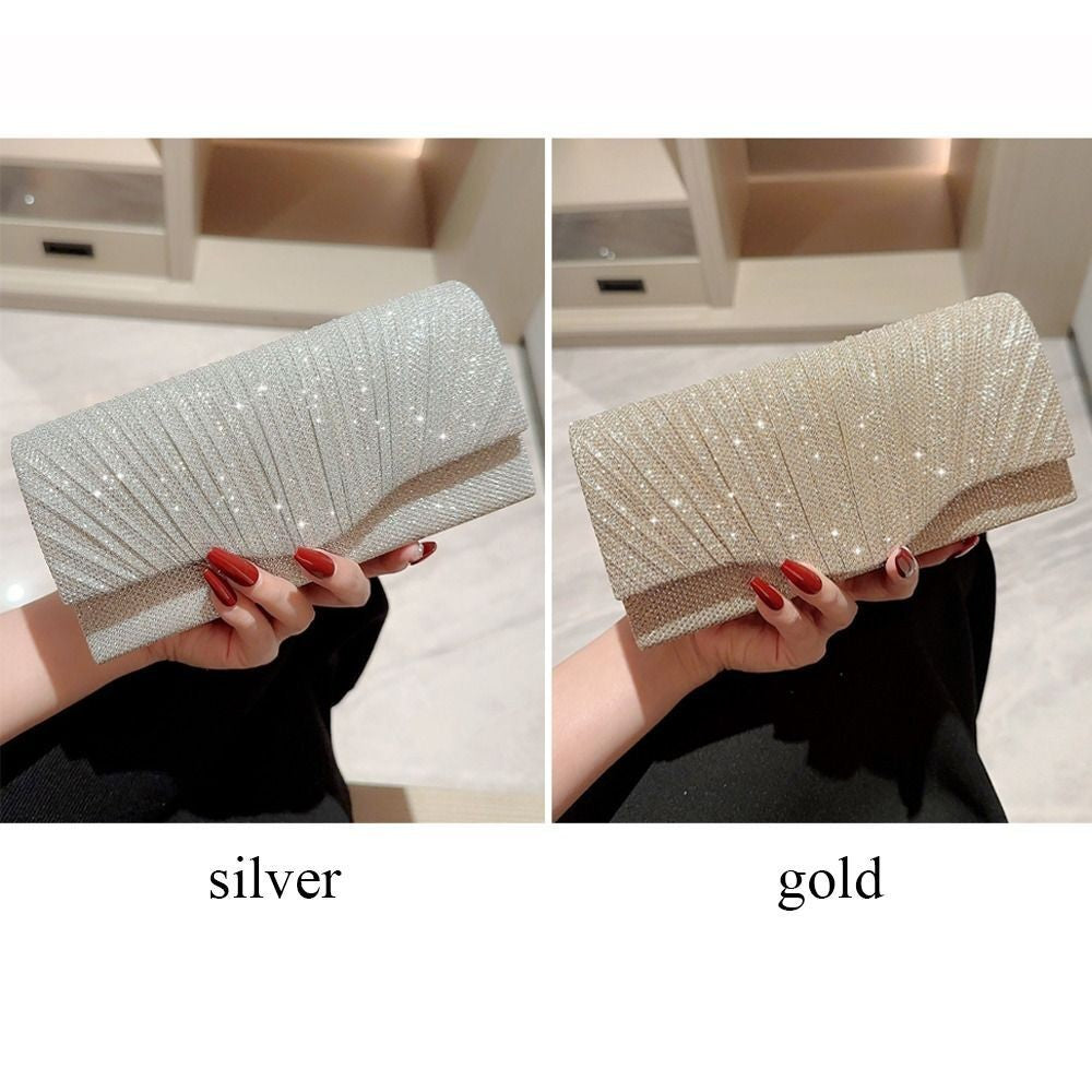 Sequins Clutch Bag Gold Silver Satin Clutches Luxury Purse  Banquet