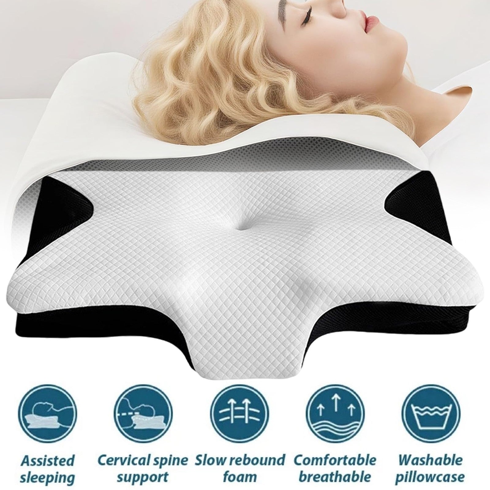 Cervical Contour Memory Foam Pillow Side Sleeper for Neck Pain Relief