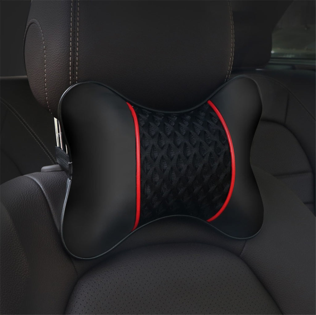 2x PU Leather Knitted Car Headrest Pillows Neck Rest Support Seat Cushion