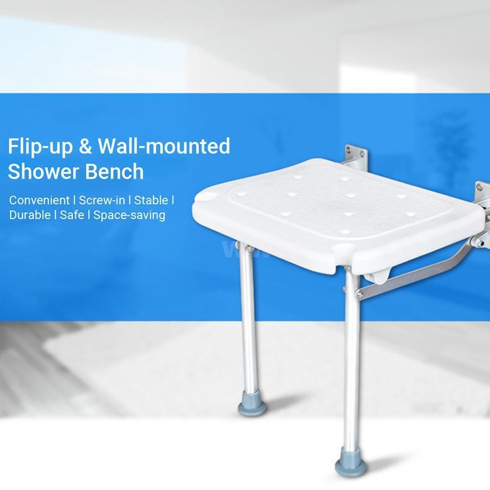 Folding Wall Mount Shower Chair Heavy Duty Leg Bathroom Mobility Aid Seat