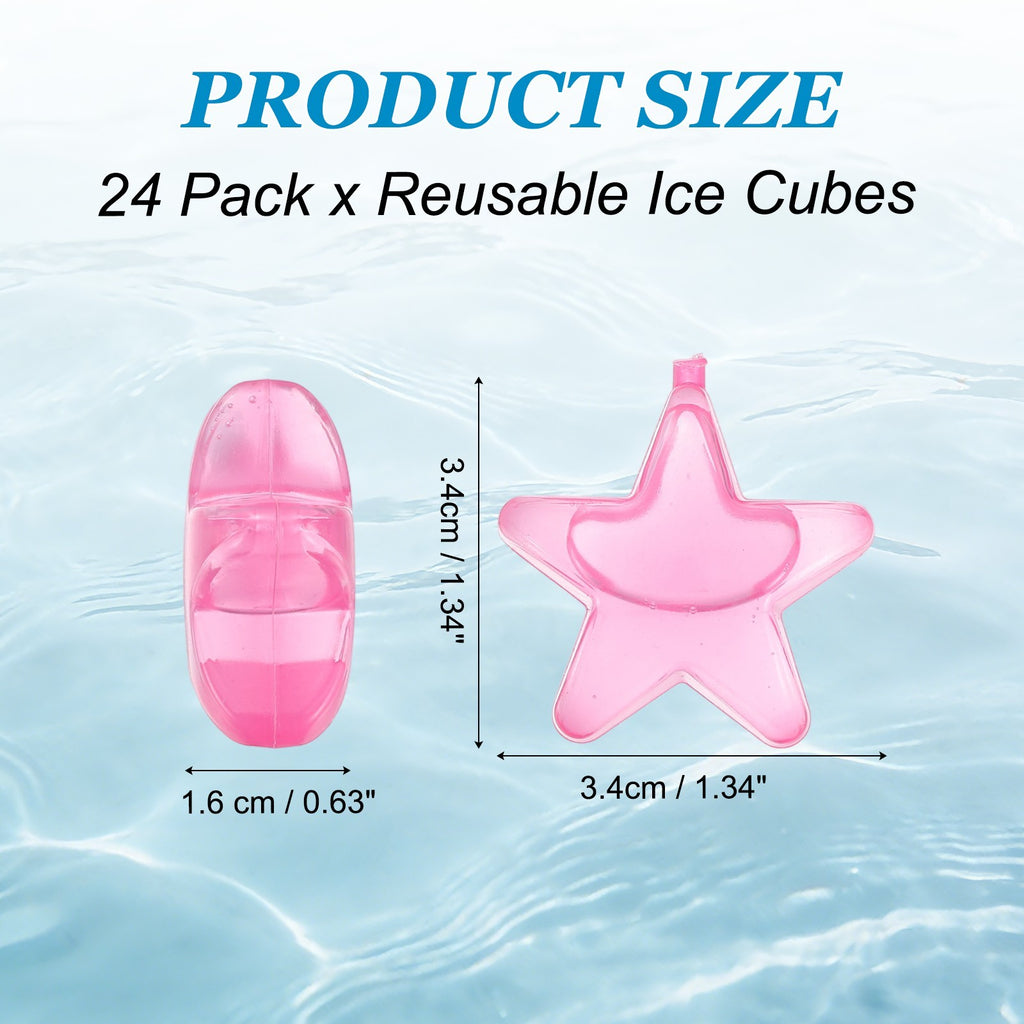 24 Pack Reusable Ice Cubes for Drinks, Red/Yellow/Blue/Pink Star