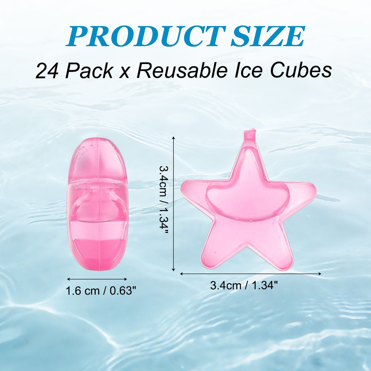 24 Pack Reusable Ice Cubes for Drinks, Red/Yellow/Blue/Pink Star