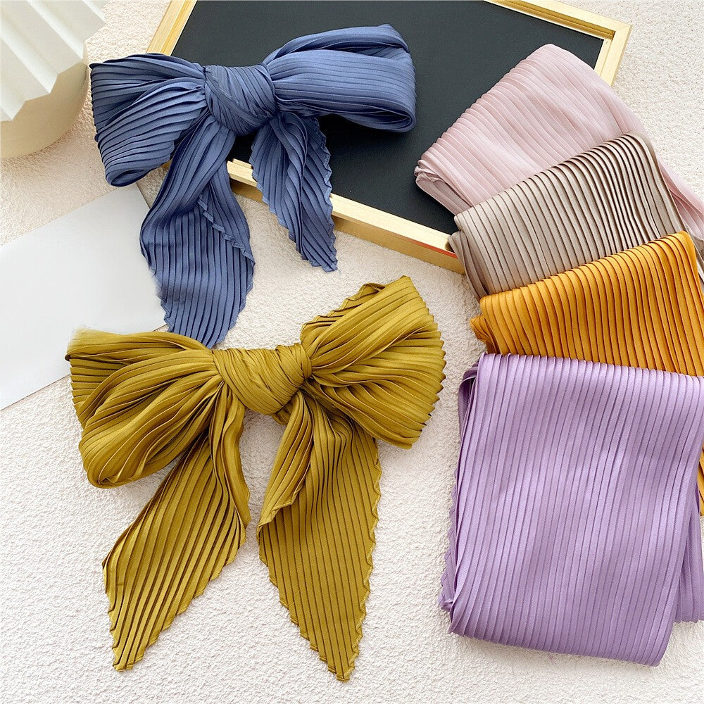 Wrinkled Small Scarf Women's Thin Scarves Pleated Neck Cover Scarves Solid Color