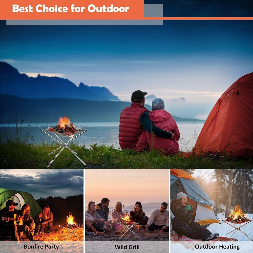 Portable Fire Pit for Camping, Outdoor Folding Firepit Fireplace with Heat Resis