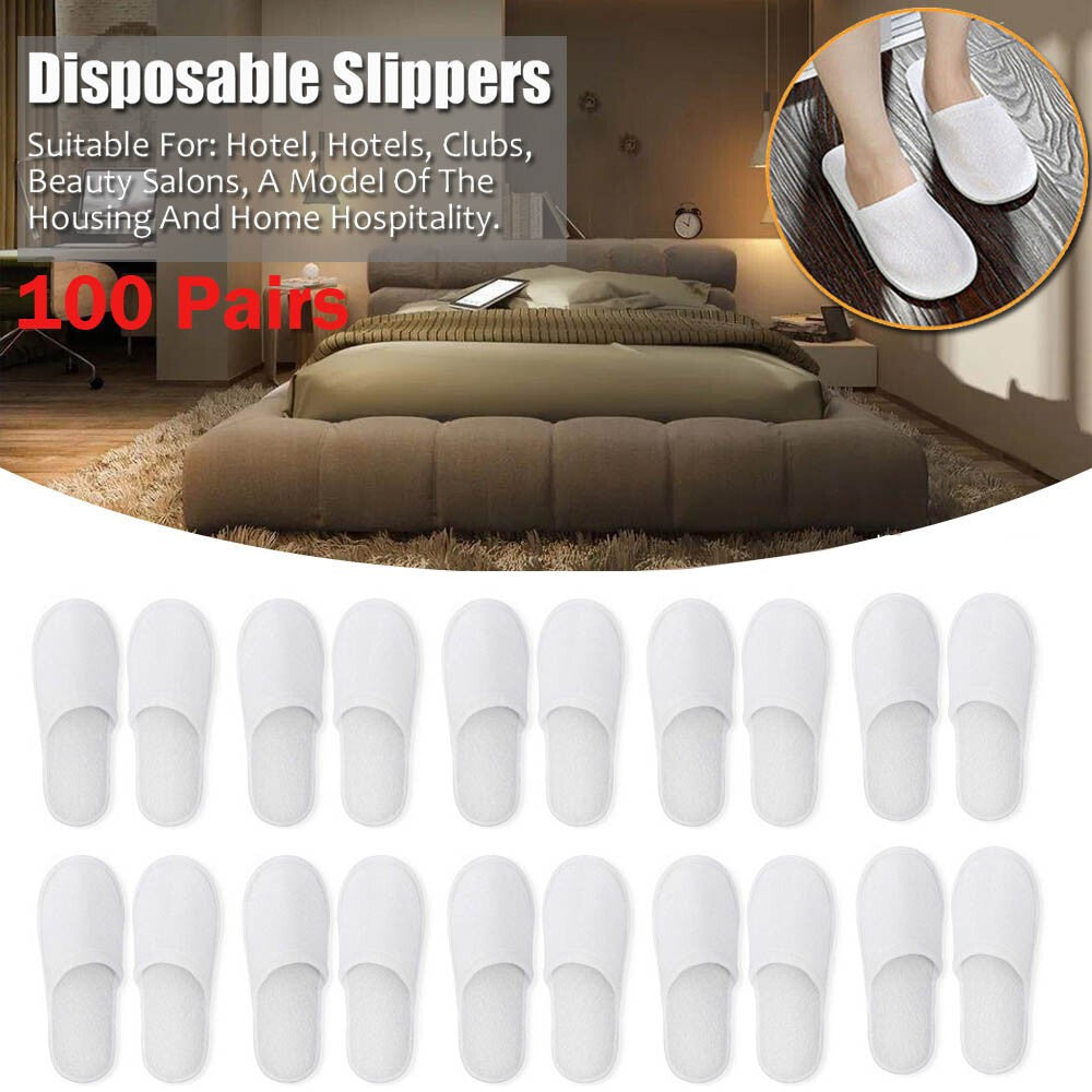 100 Pairs Spa Hotel Guest Slippers Close Toe Towelling Disposable Terry