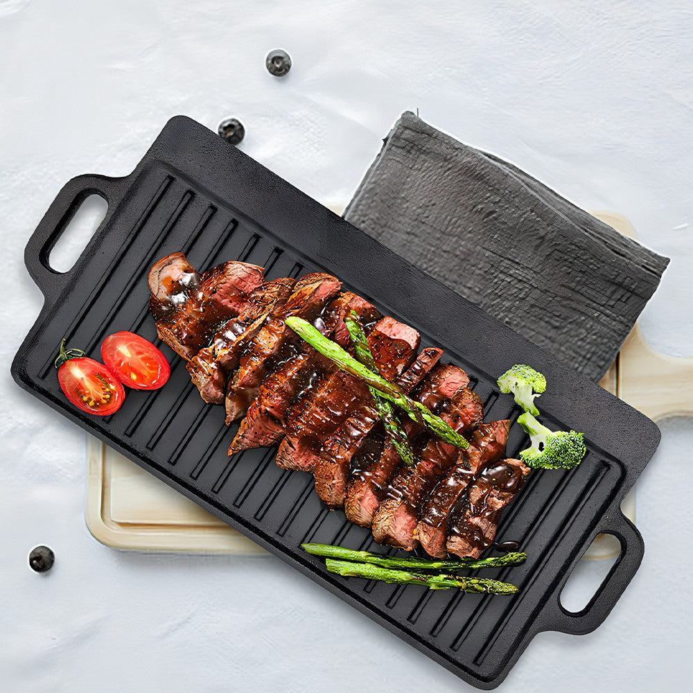 Cast Iron Non Stick Frying Pan Griddle Skillet Cooking Plate Hob Stove BBQ Grill
