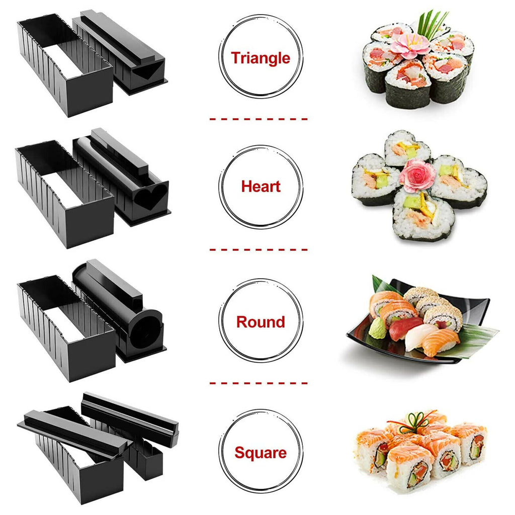 10Pcs DIY Sushi Maker Set Rice Roll Mold Kitchen Sushi Making Tool Kit Home UK