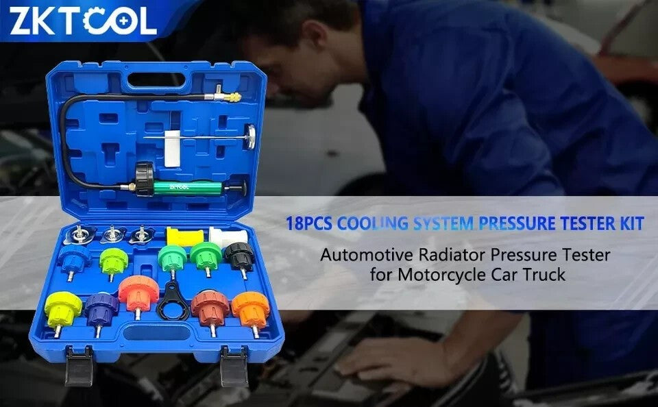 18pcs Radiator Cooling System Pressure Tester Coolant Purge Refill Vacuum Kit