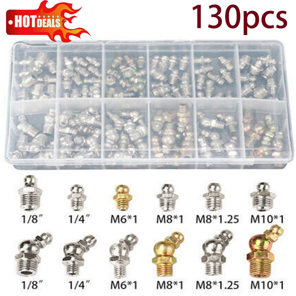 Assorted Box of Grease Nipples (Metric & Imperial) Popular Qty 130 M6 M8 M10 1/8