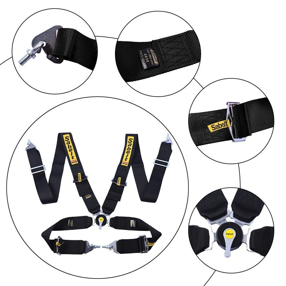 Universal Sabelt 4 Point Camlock Quick Release Racing Seat Belt Harness 3” Black