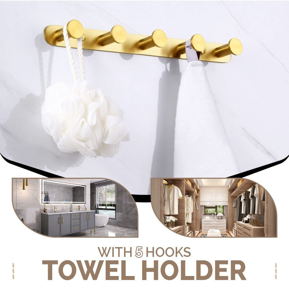 SUS304 Stainless Steel Brushed Gold Towel Rack Hook Bathroom Robe Storage Holder