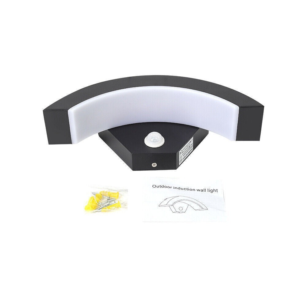 Modern Curved Outdoor LED Wall Light PIR Motion Sensor Lamp Outside Garden Porch