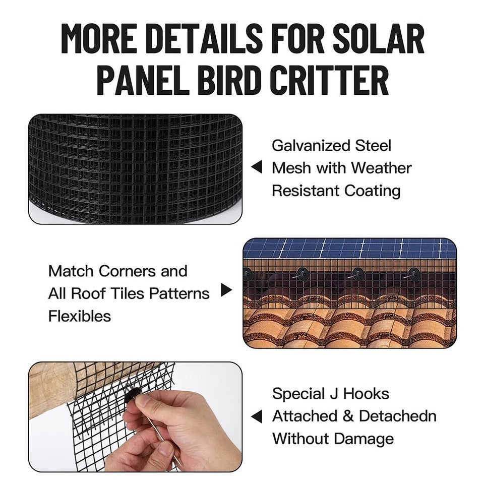 30M Solar Panel Bird Wire Mesh Guard Kit Proofing Pigeons Pest Clips Net Critter