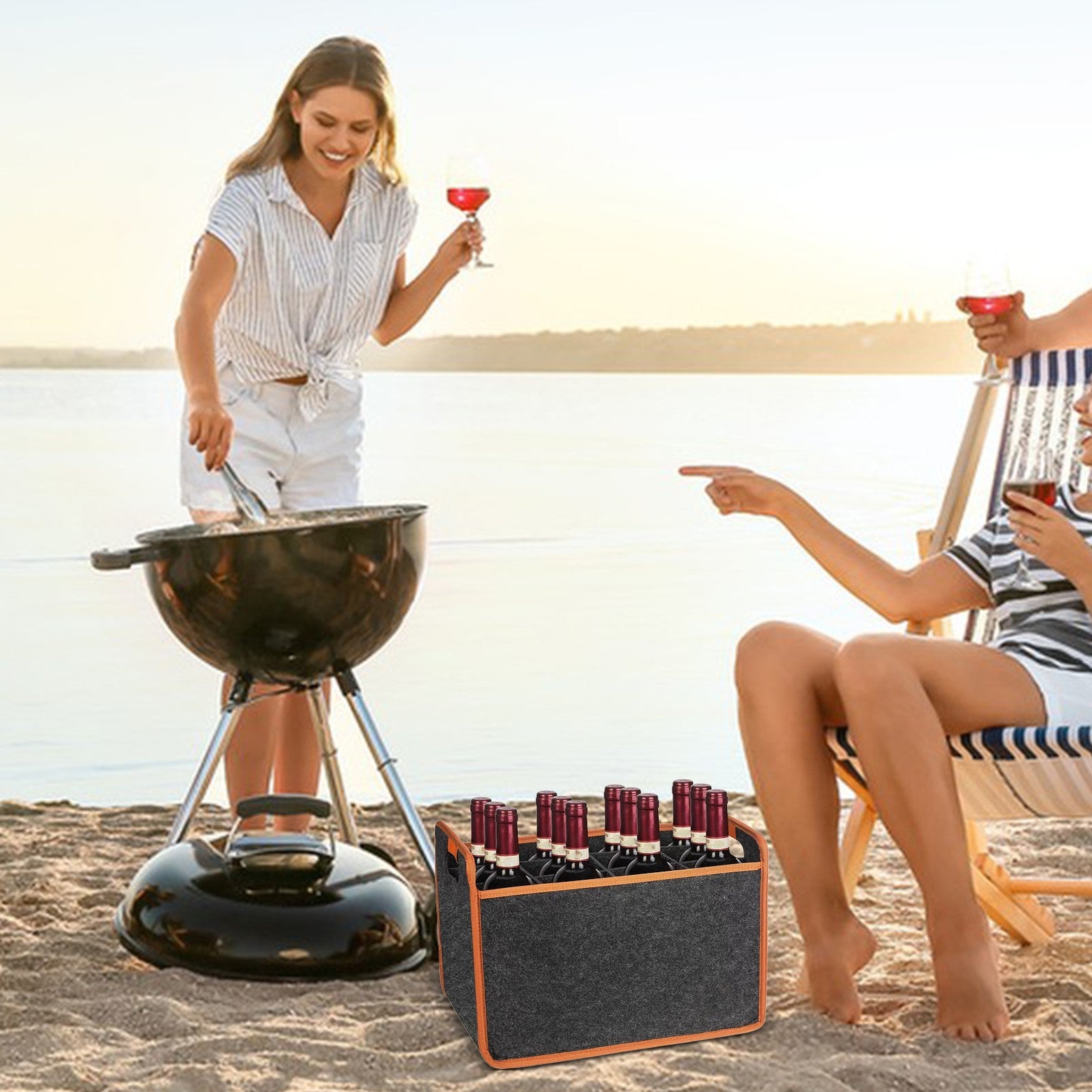Wine Travel Bag 6/12-Bottle Felt Wine Carrier Storage Box with Divider