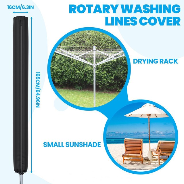 420D Rotary Dryer Washing Line Cover with Zip Heavy Duty Waterproof 165x16x16cm