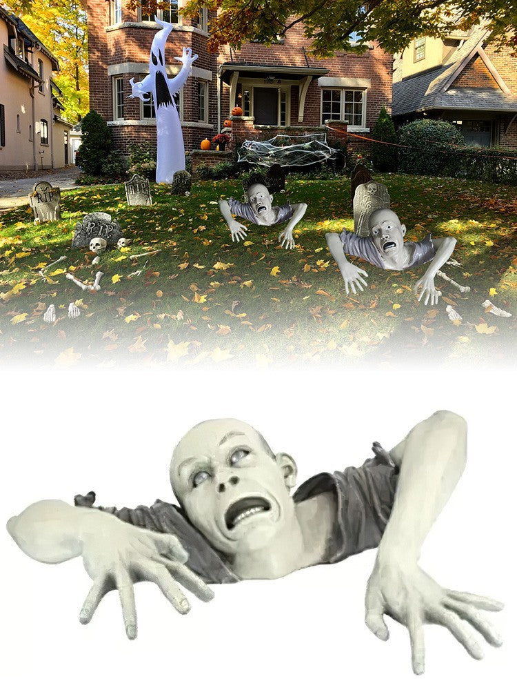 Garden Statue Graveyard Decors Halloween Crawling Zombie Horror Props Outdoor