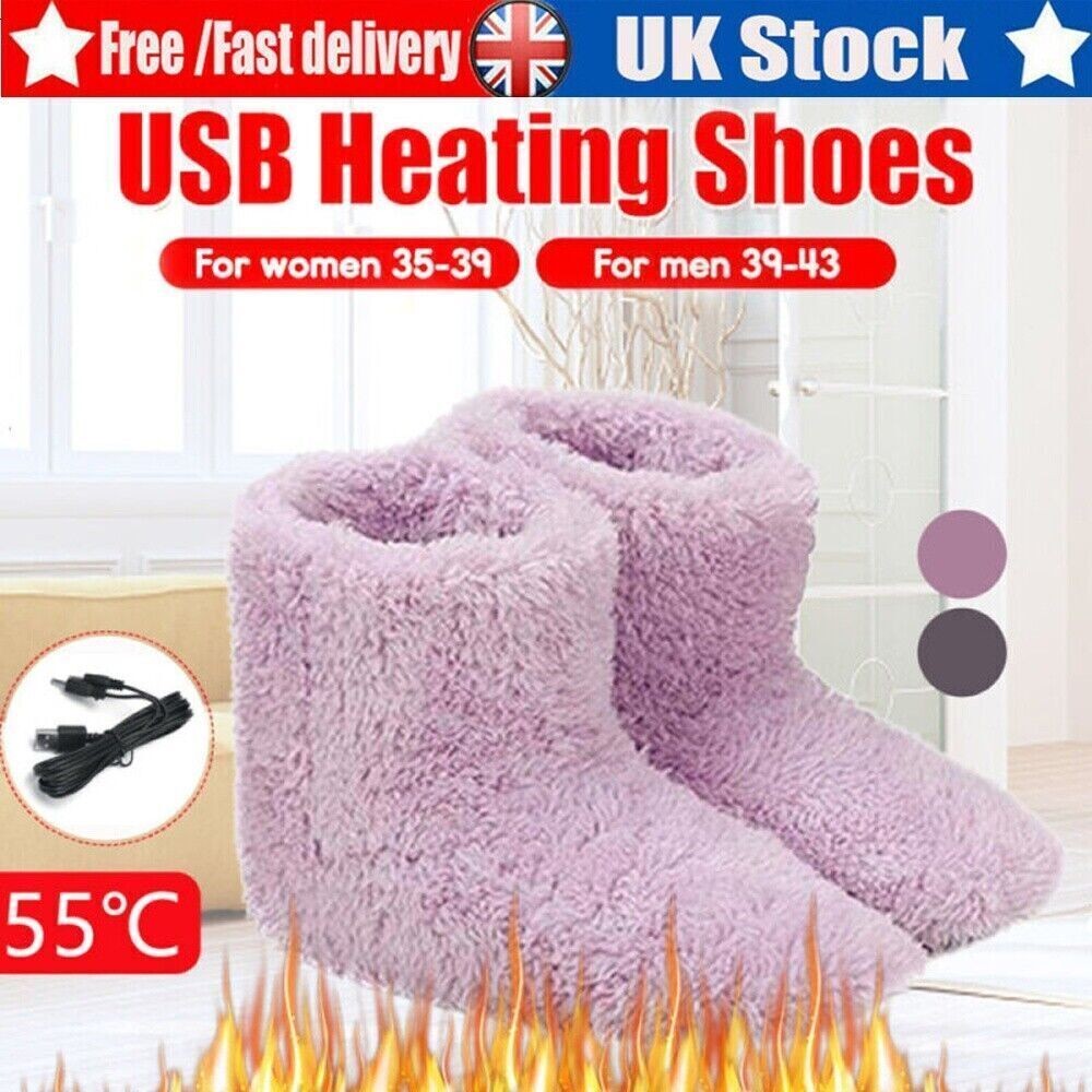 Electric USB Warmer Foot Shoe Plush Slipper Feet Heat Washable Sock Shoes Unisex