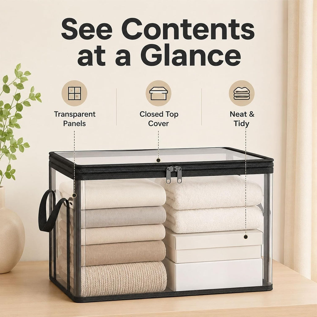 Larnto Large Heavy-DutyThick Plastic Clear Storage Box with Hinged Lid
