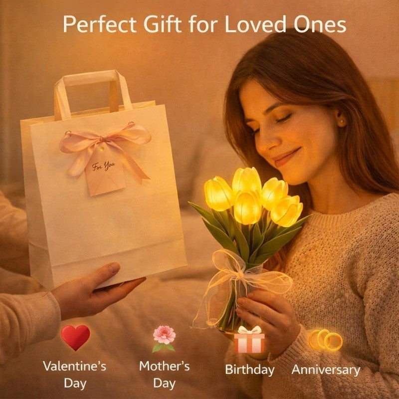 15X LED Tulip Night Light Artificial Flower Lamp Bedroom Decor Gift：