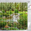 Cottage Garden Pond Waterproof Shower Curtain- Outdoor Garden Fence Scenic