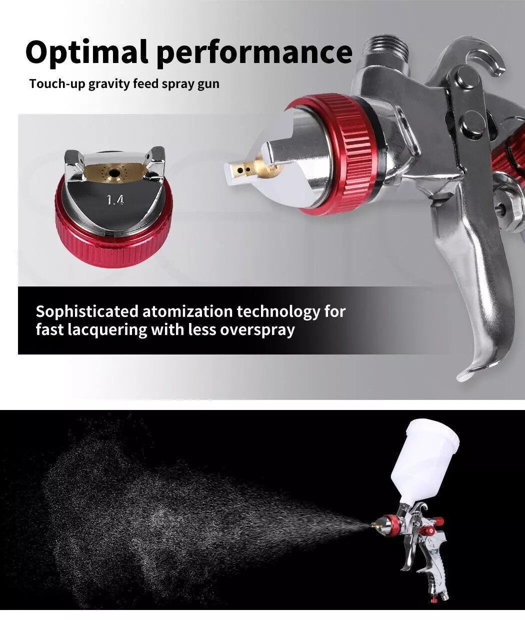 HVLP Spray Gun Kit Gravity Feed Car Primer Paint 1.4mm 1.7mm 2.0mm Nozzle 600ML