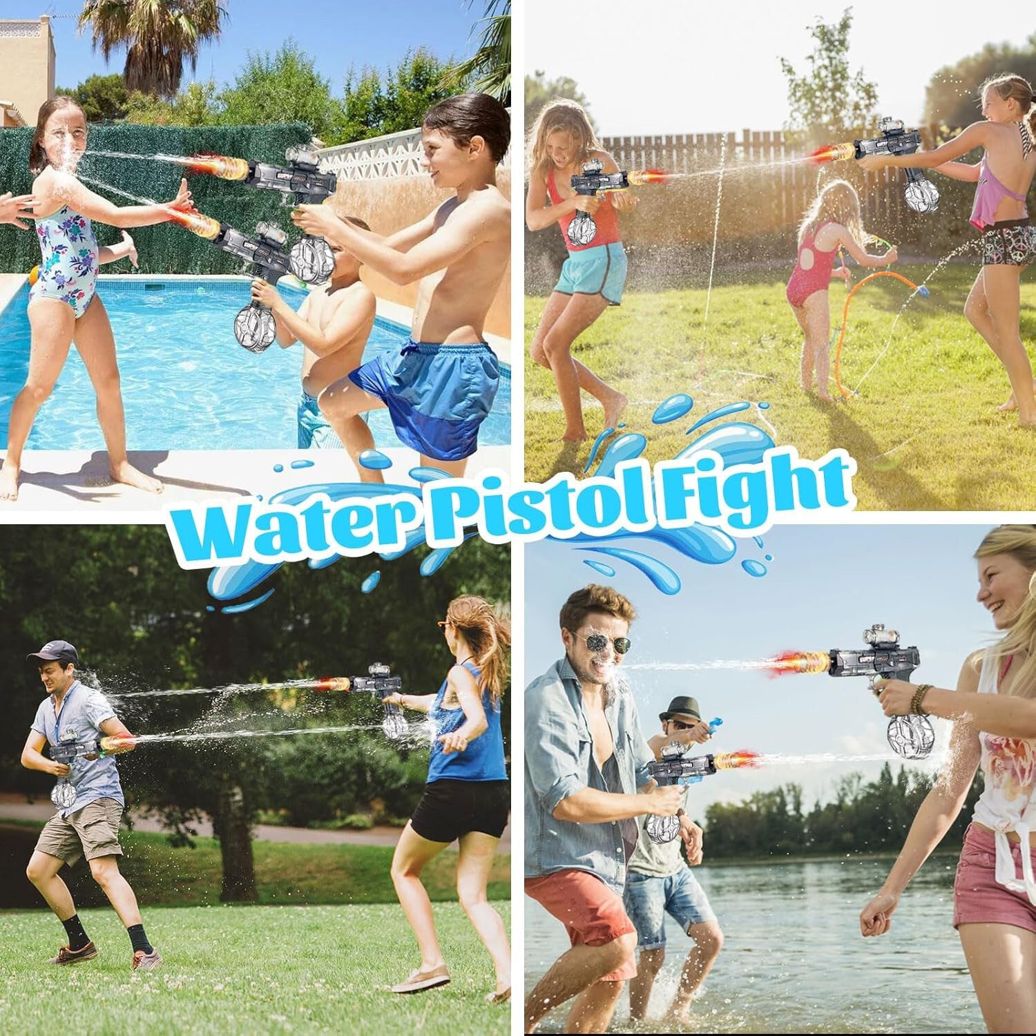 Electric Water Gun Squirt Pistol LED Muzzle Flash 0-8m Outdoor Beach Garden Toy