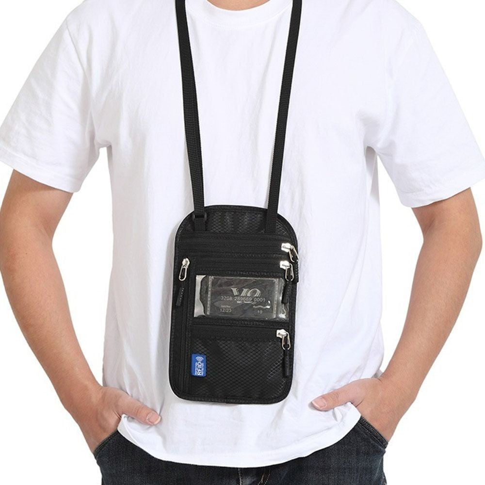 Travel RFID Passport Bag Neck Wallet Passport Document Bag Anti-theft Adjustable