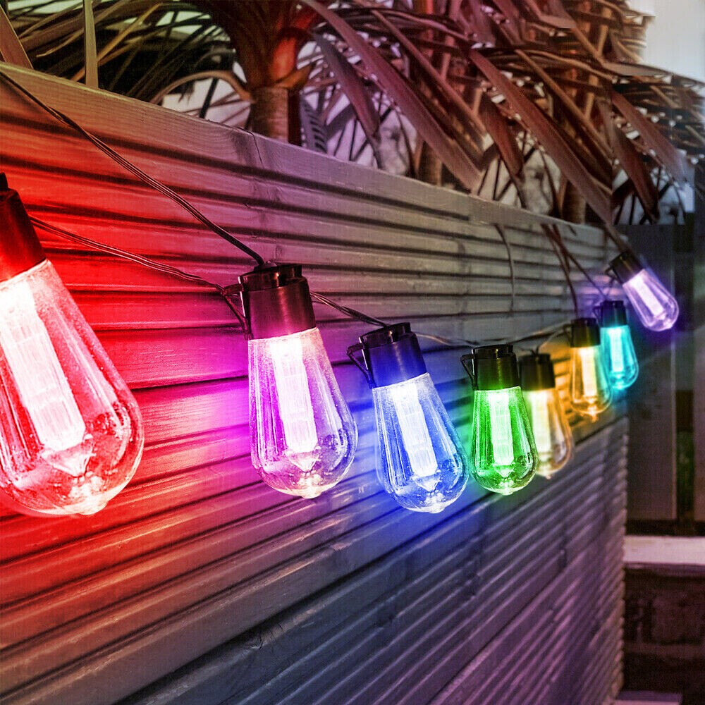 20 LED Solar Powered Retro Bulb String Lights Garden Outdoor Fairy Lamps UK-