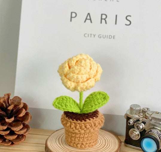Mini Handwoven Flower Basket ,Handmade Knitted Bouquet ,Crochet Bouquet for