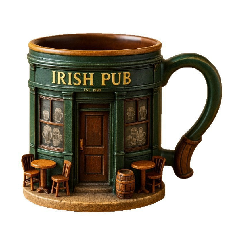 Irish bar 3D resin lined cup w/handle perfect for home/office or cafe decoration