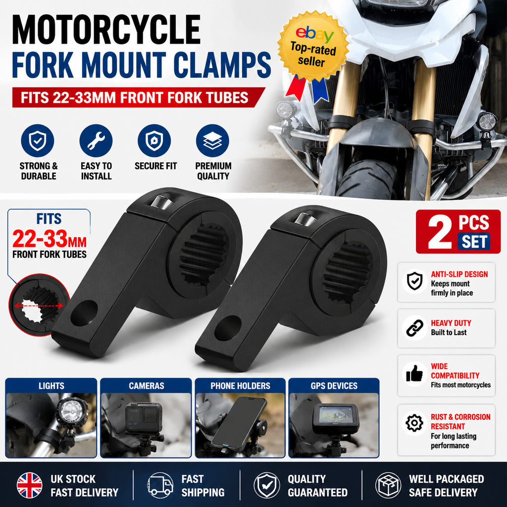 2x Motorcycle CNC Headlight Spot Lights Bracket Mount Fog Tube Clamp Holder