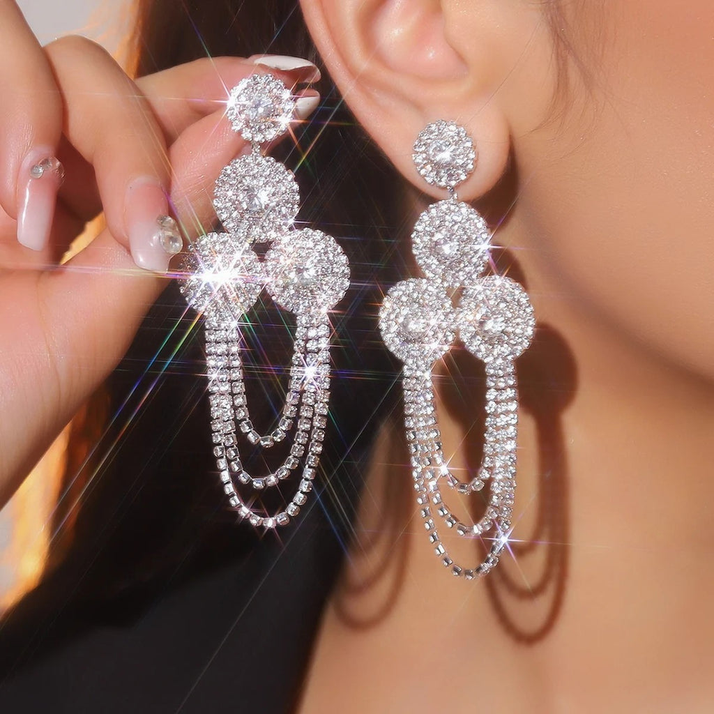 Luxury Rhinestone Crystal Triangle Earrings for Women Bridal Dangling Earrings