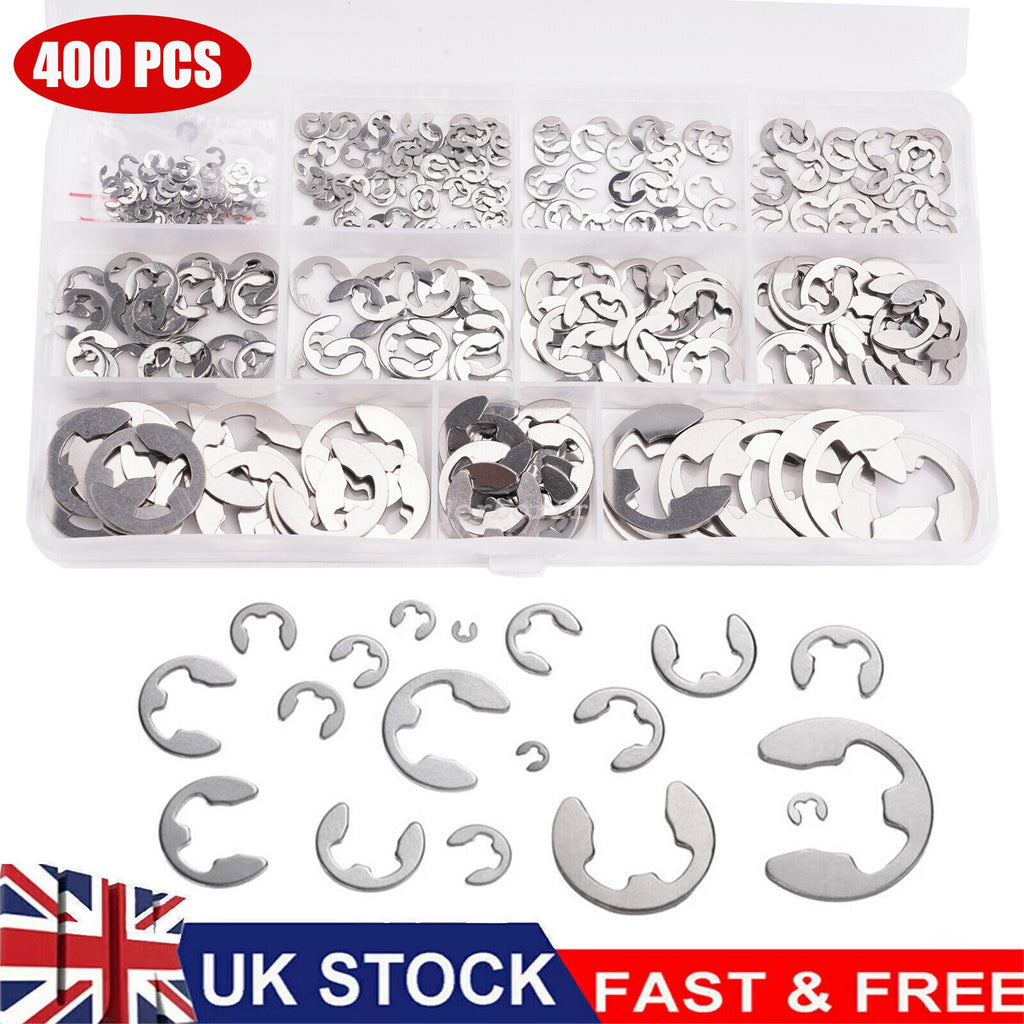 400X Assorted M1.5 -M15 Stainless E Clip C Circlip Kit Retaining Snap Ring Set