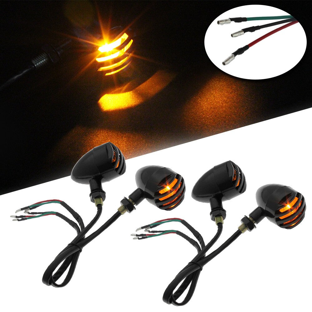 4x Black Turn Signal Indicator Amber Light For Bobber Chopper Cruiser