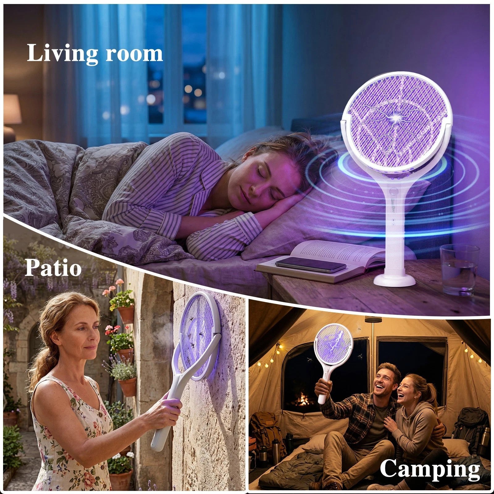 4000V Electric Fly Swatter Racket Rechargeable Bug Zapper Telescopic Extension