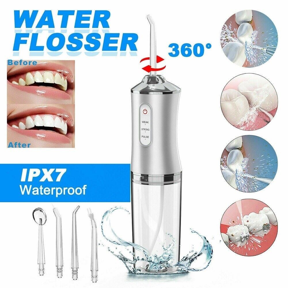 Cordless Dental Water Flosser Oral Irrigator Teeth Cleaner with Jet 4 Tips Floss
